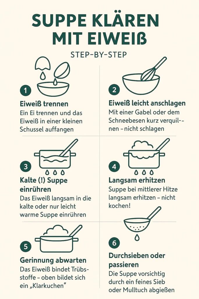 Schritt für Schritt Anleitung zum klären einer Brühe mit Eiweiß
